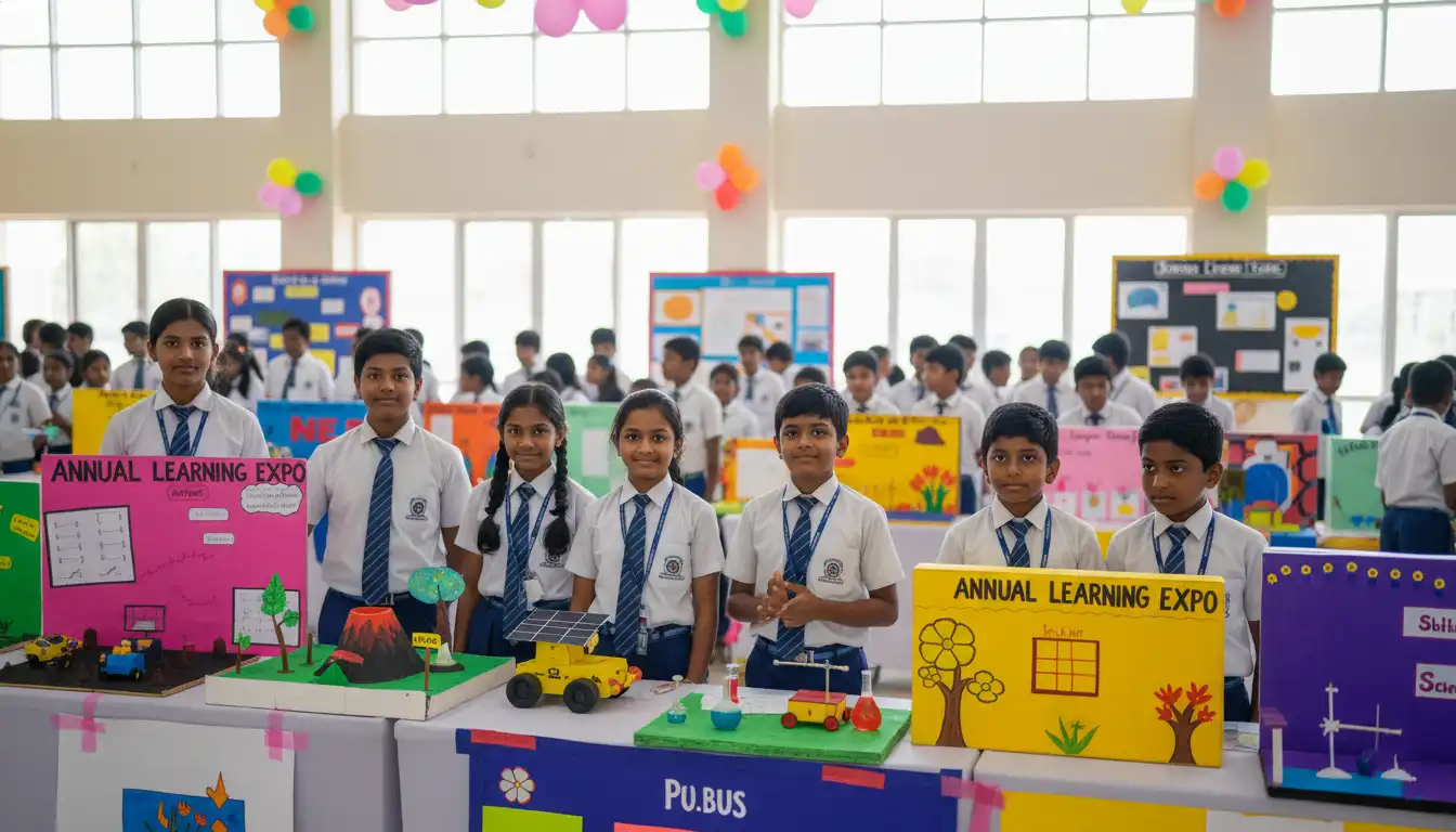 Students presenting Expo projects at Nimai Public School