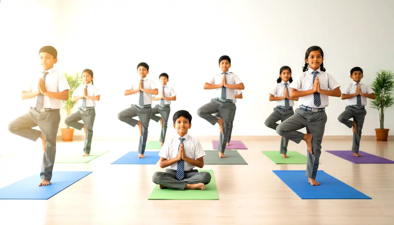 Students practising yoga for physical and mental wellness